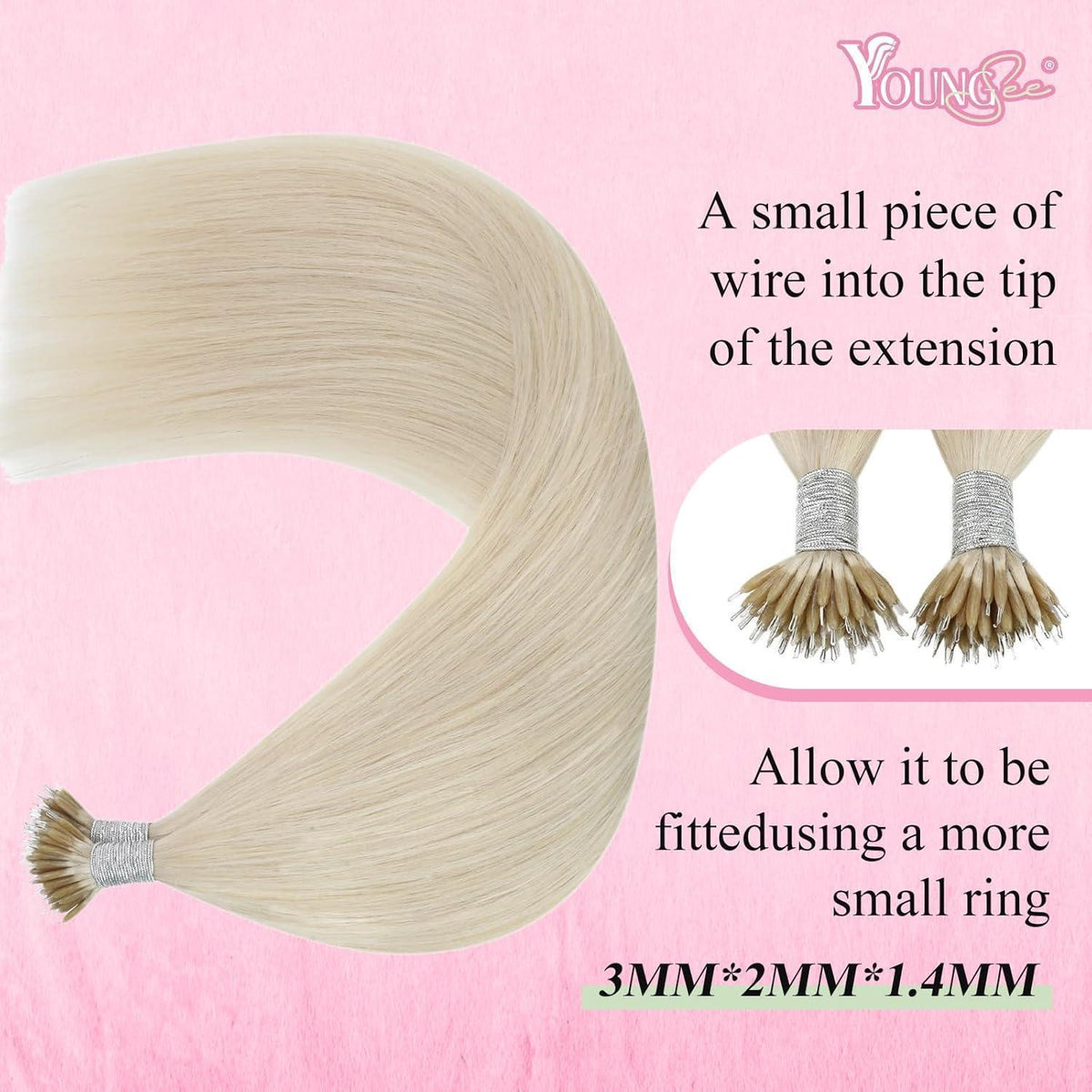 Echthaar Nano Ring Extensions Blond 60 cm – Platinblond
