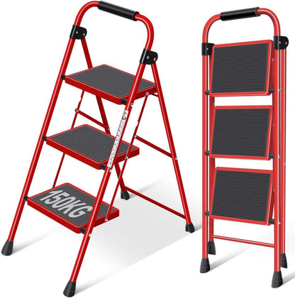 3-Stufen Leiter mit Handläufen und breitem Pedal, Klappleiter