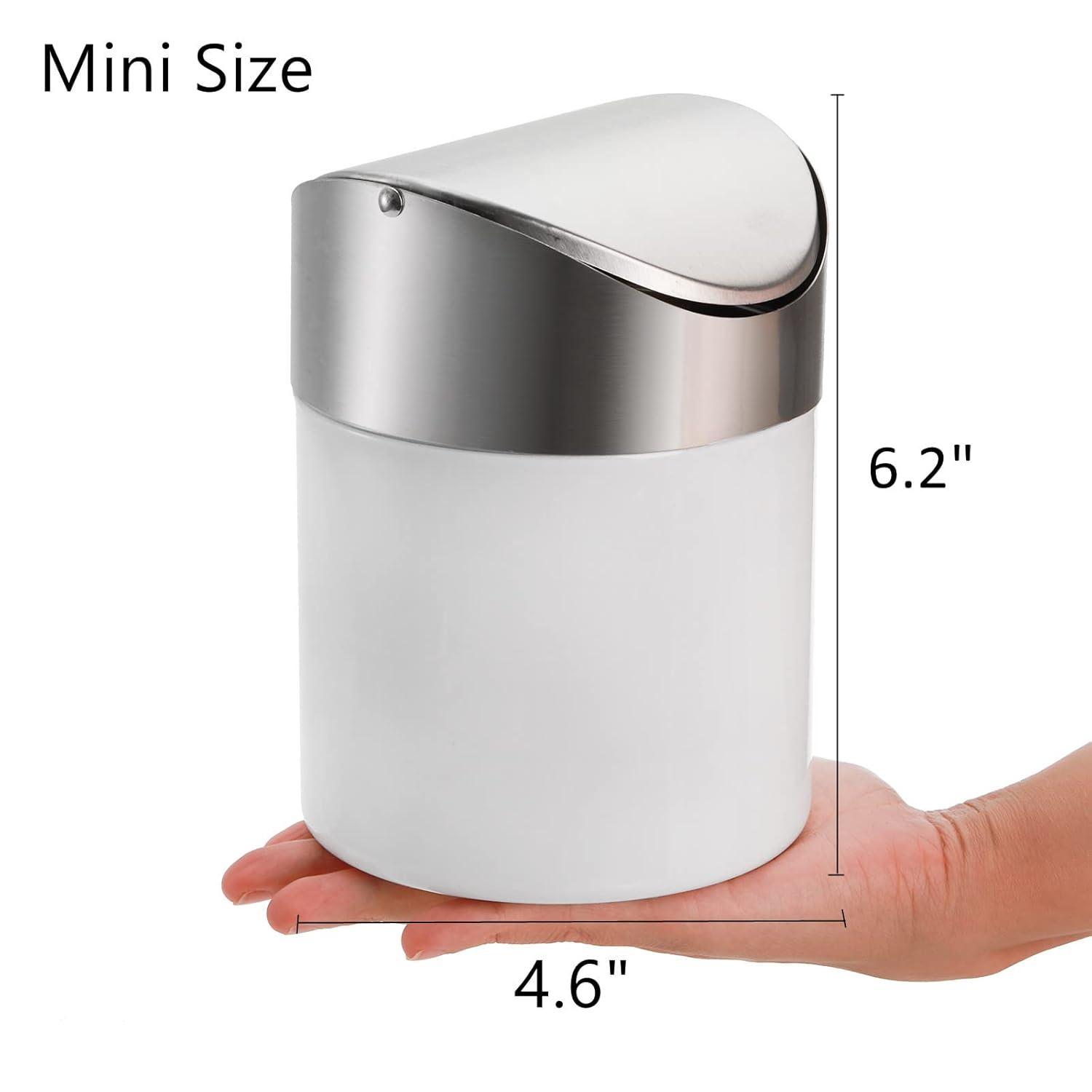 Mini-Mülleimer Set weißer Edelstahl Schwingdeckel 2 Stück