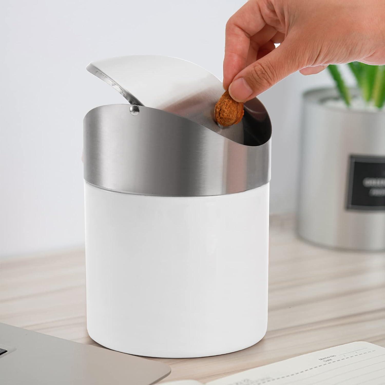 ZOOFOX Mini-Mülleimer weißer Edelstahl Aufsatz-Schwingdeckel 2er Set