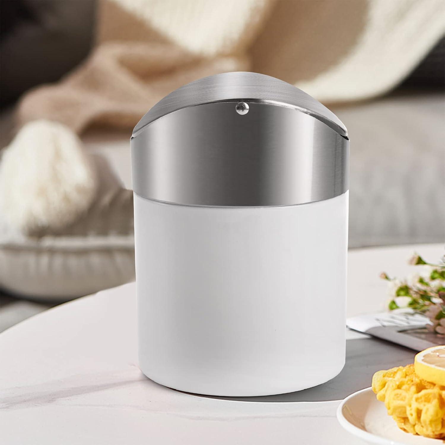 ZOOFOX Mini-Mülleimer weißer Edelstahl Aufsatz-Schwingdeckel 2er Set