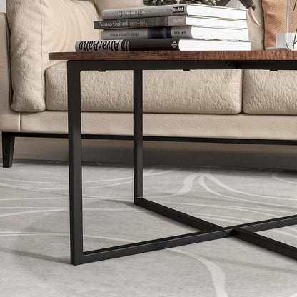 Runder Couchtisch Schwarz Metall Holz 88x44.5 cm Elegantes Design