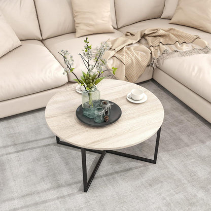 Couchtisch Rund Stahlgestell Schwarz Eiche Teak