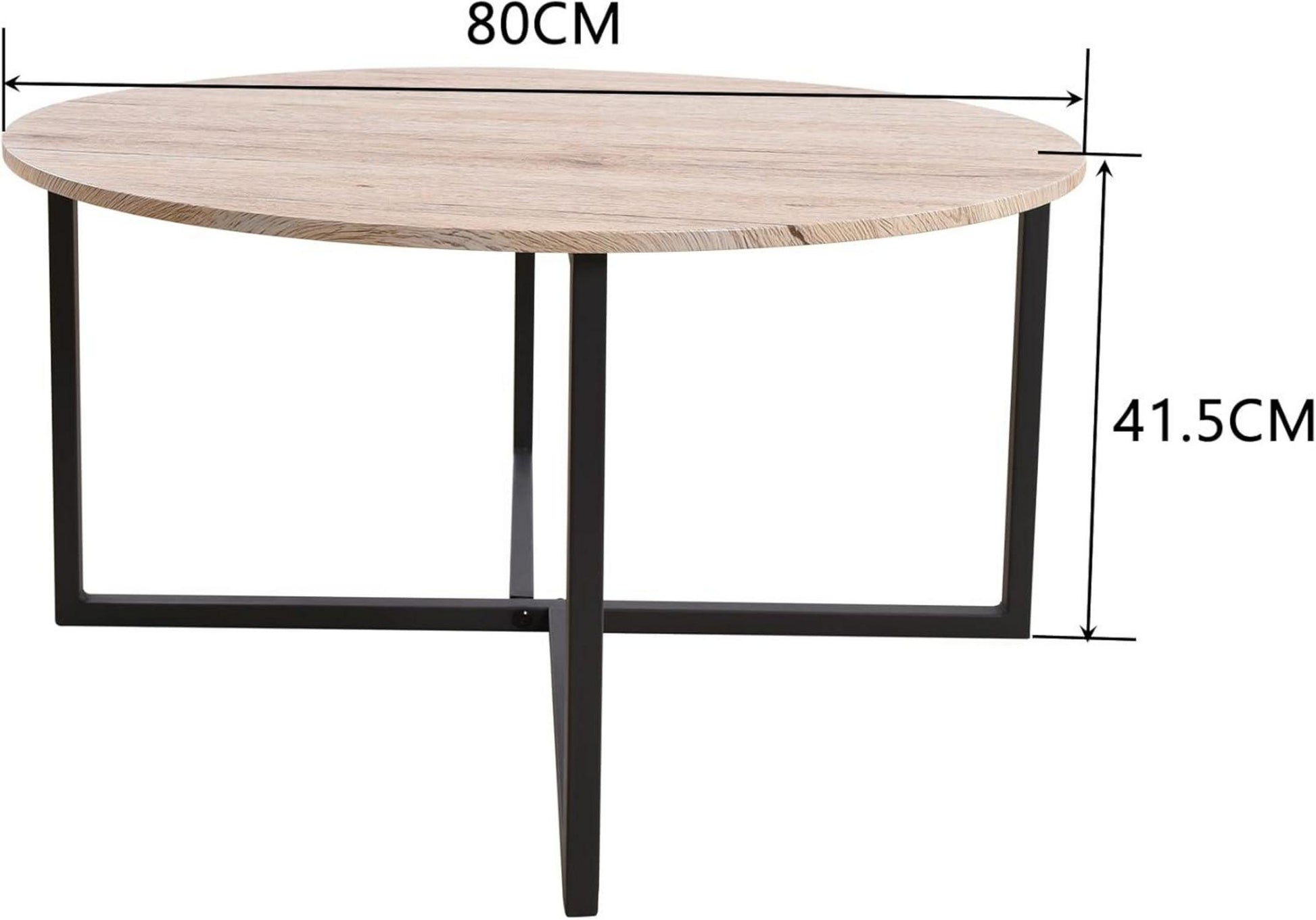 Runder Couchtisch Industriedesign Stahlgestell Schwarz Eiche