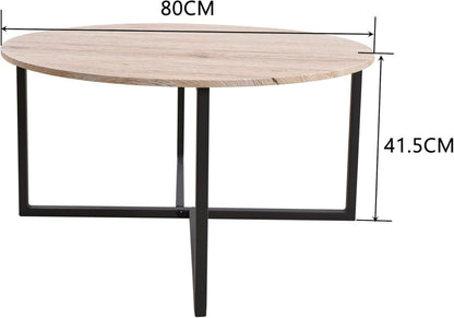 Runder Couchtisch Industriedesign Stahlgestell Schwarz Eiche
