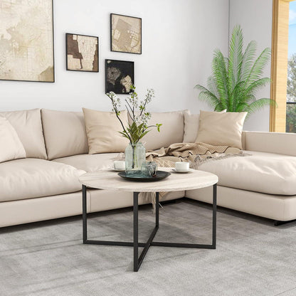 Runder Couchtisch Schwarz Eiche Teak Stahlgestell 88x44cm