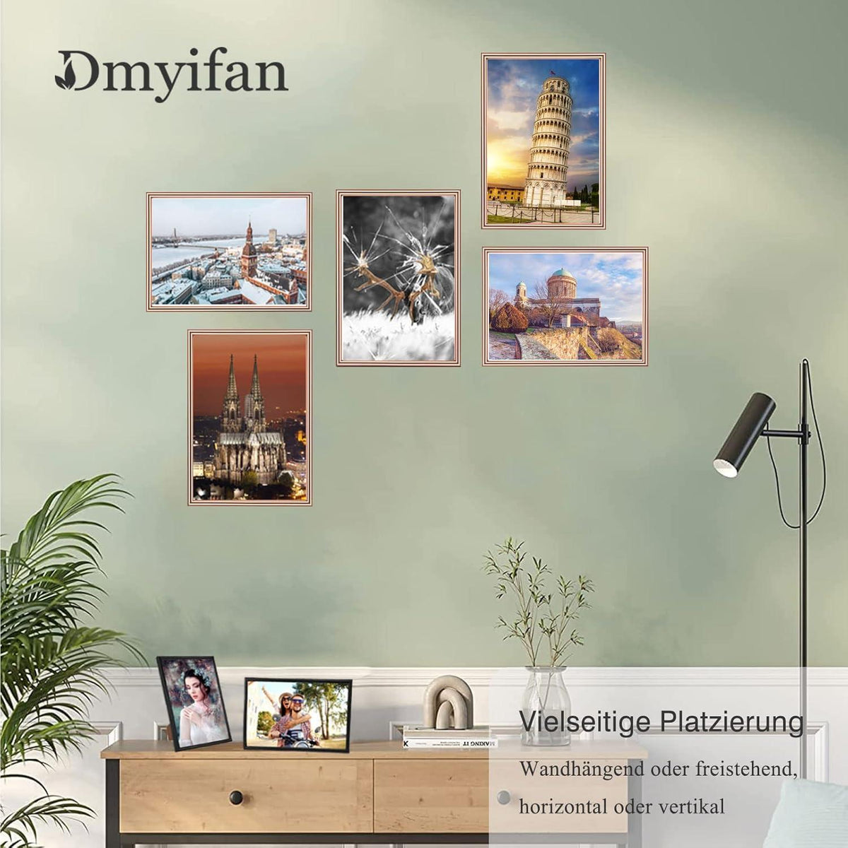 Gold Bilderrahmen Set DIN A4 (21 x 29,7 cm) 5er Pack - Plexi-Glas Portraitrahmen mit Haken - Wohnzimmer Deko für Fotos