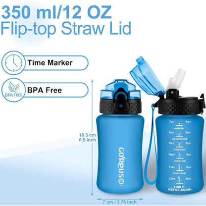 Trinkflasche Kinder mit Strohhalm und Zeitmarkierung 350ml