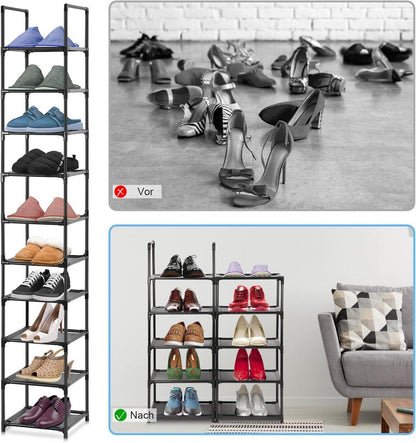 Wylnsie Vertikales Schuhregal stapelbarer Organizer 10 Ebenen Vliesstoff Metall