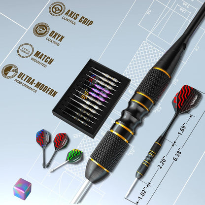 Professionelle Steeldarts 12 Stück mit Dartbox Violett - Metallspitze