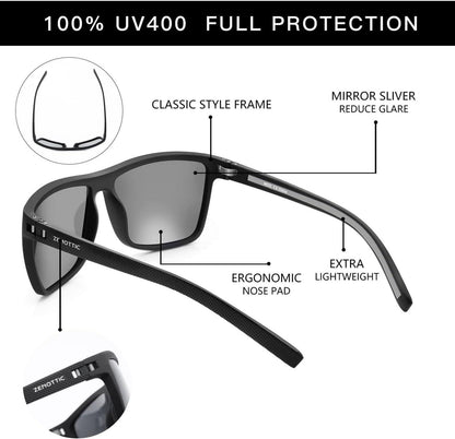 Polarisierte Sonnenbrille Herren TR90 Rahmen UV400 Schutz Schwarz Silber