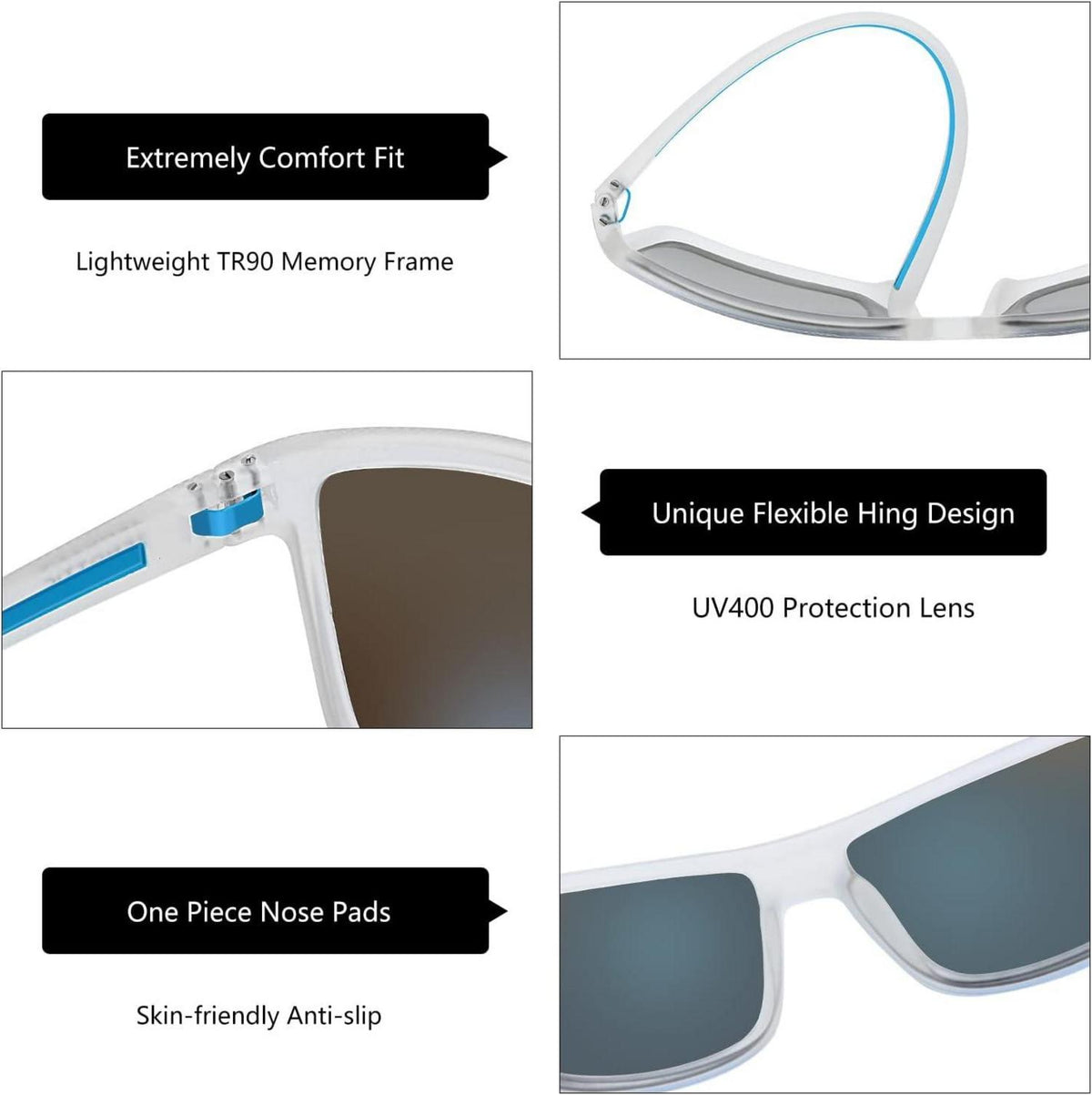 Herren Polarisierte Sonnenbrille TR90 Rahmen UV400 Schutz Blau Verspiegelte Linse