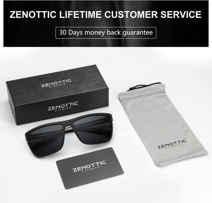 ZENOTTIC Polarisierte Herren Sonnenbrille TR90 Rahmen UV400 Quadrat Schwarz