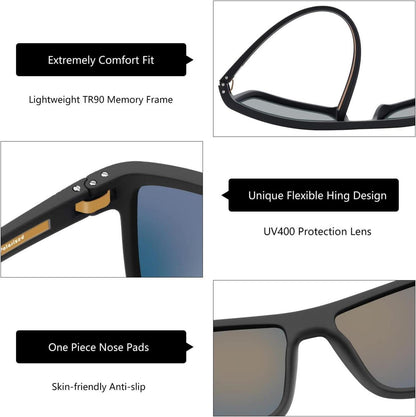 Polarisierte Sonnenbrille Herren TR90 Rahmen UV400 Schutz Schwarz Gold