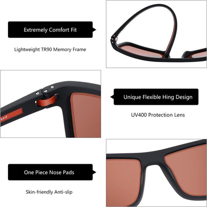 Polarisierte Sonnenbrille Herren TR90 Rahmen UV400 Schutz Quadrat Sonnenbrillen Schwarz Orange