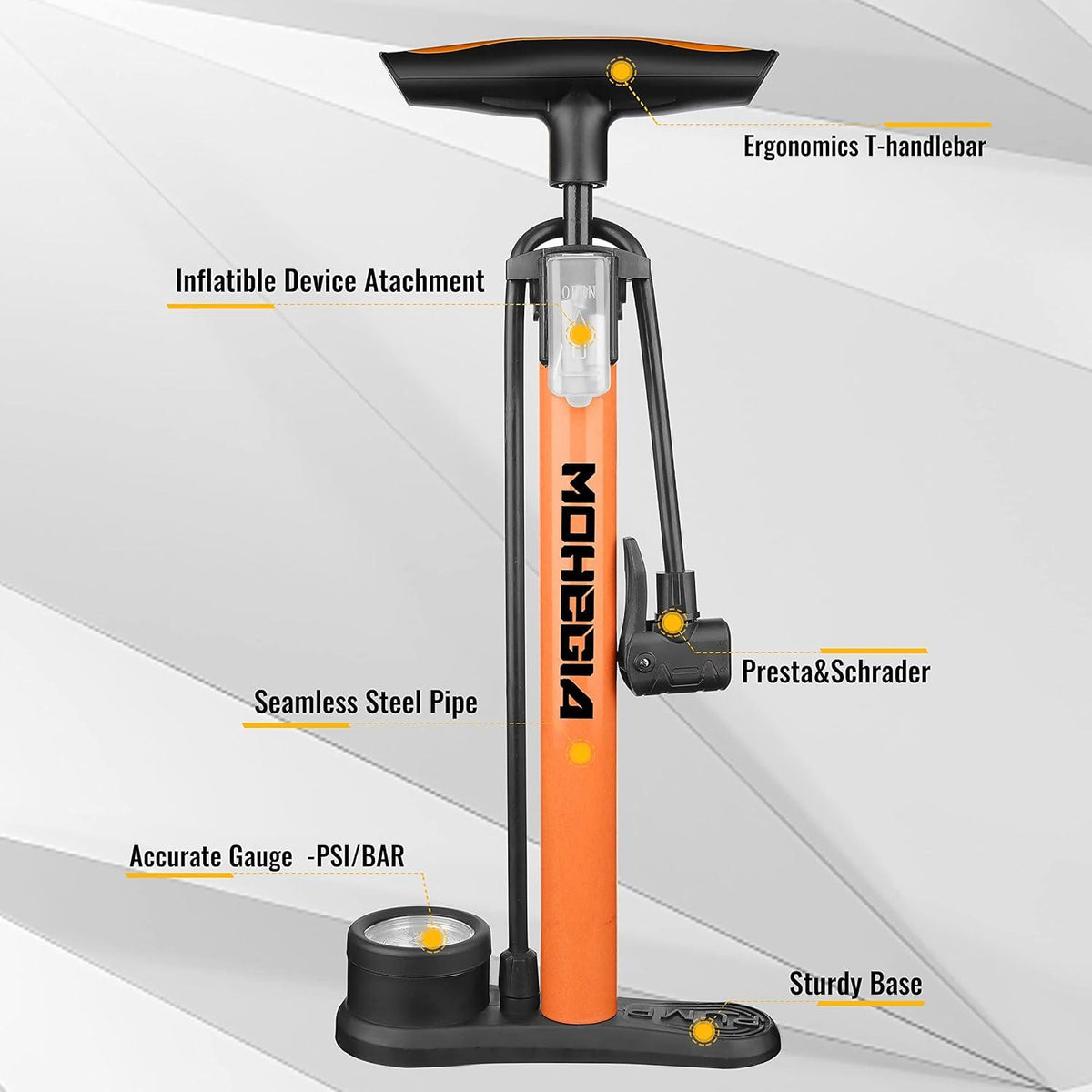 MOHEGIA Standpumpe 160 PSI Hochdruck mit Manometer - Presta
