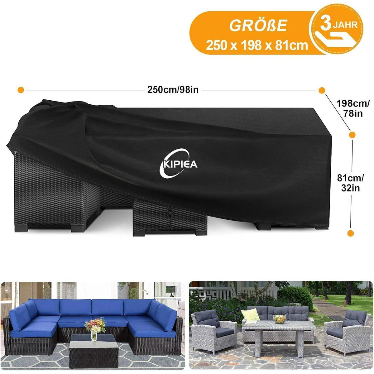 Gartenmöbel Abdeckung Wasserdicht Rechteckig 250x198x81cm
