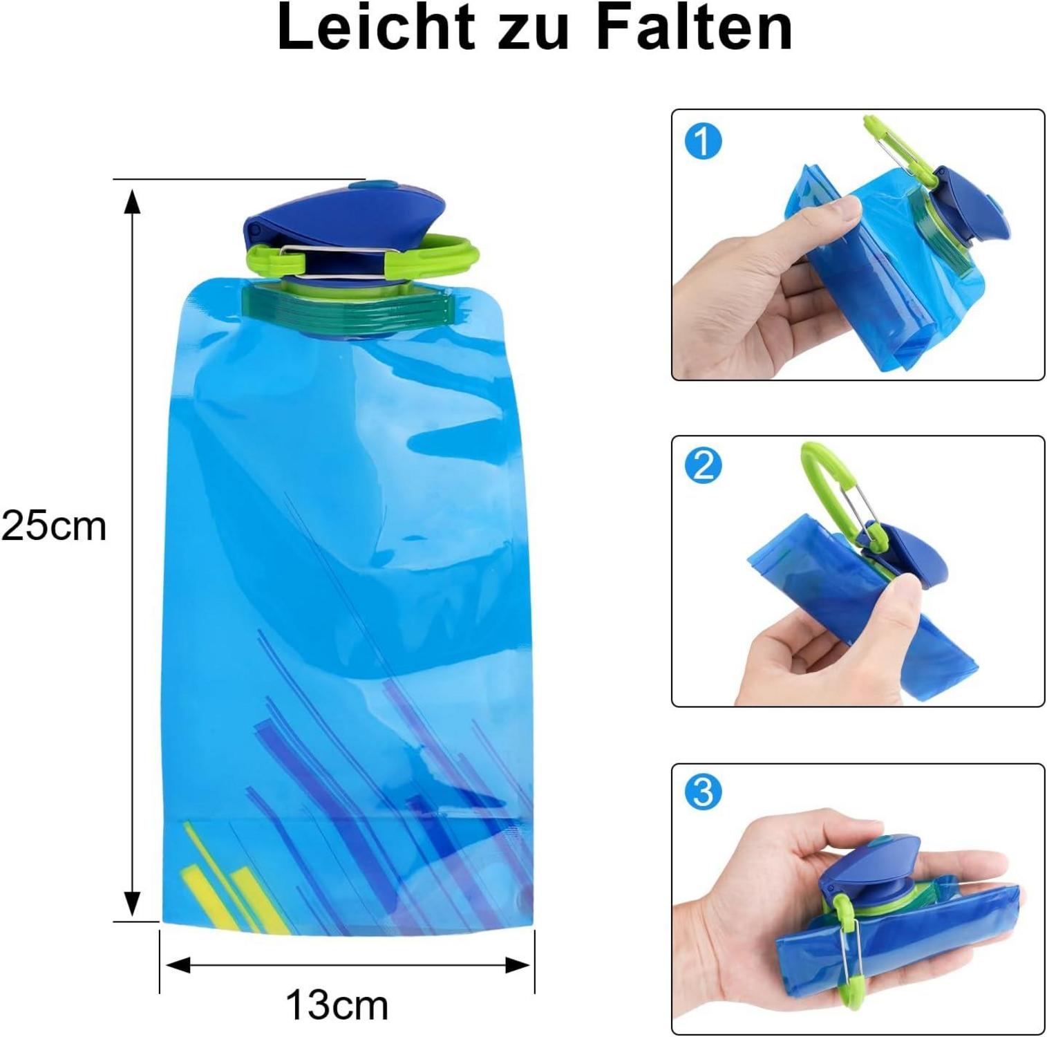 Faltbare Trinkflasche 2 Stück Schwarz+Blau 700ml, BPA-frei