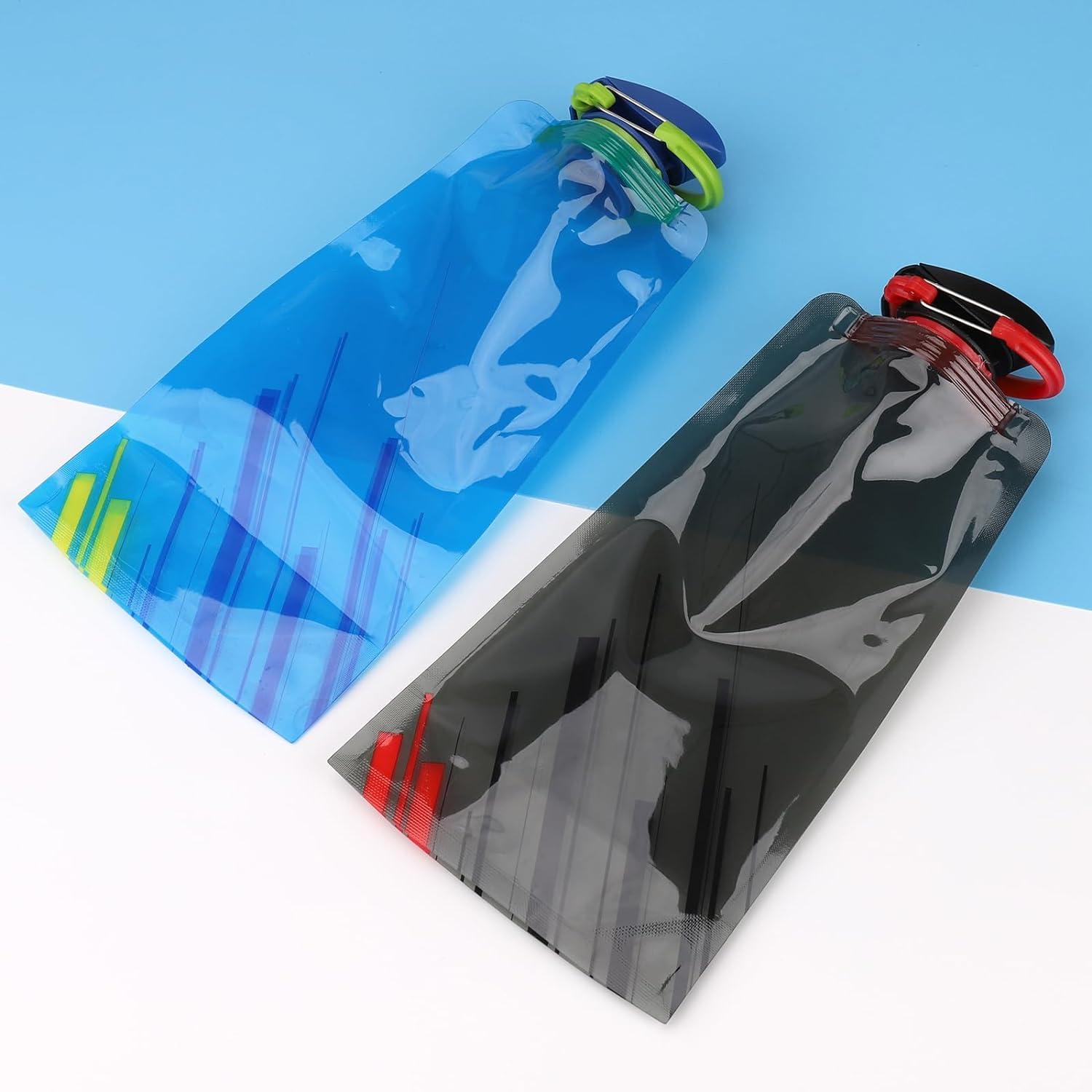 2x Faltbare Trinkflasche Wiederverwendbar Wandern Reisen, Blau Schwarz