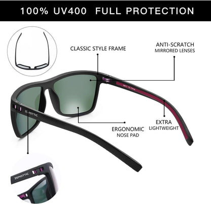 Polarisierte Herren Sonnenbrille TR90 Rahmen UV400 Schutz Quadrat Schwarz/Lila