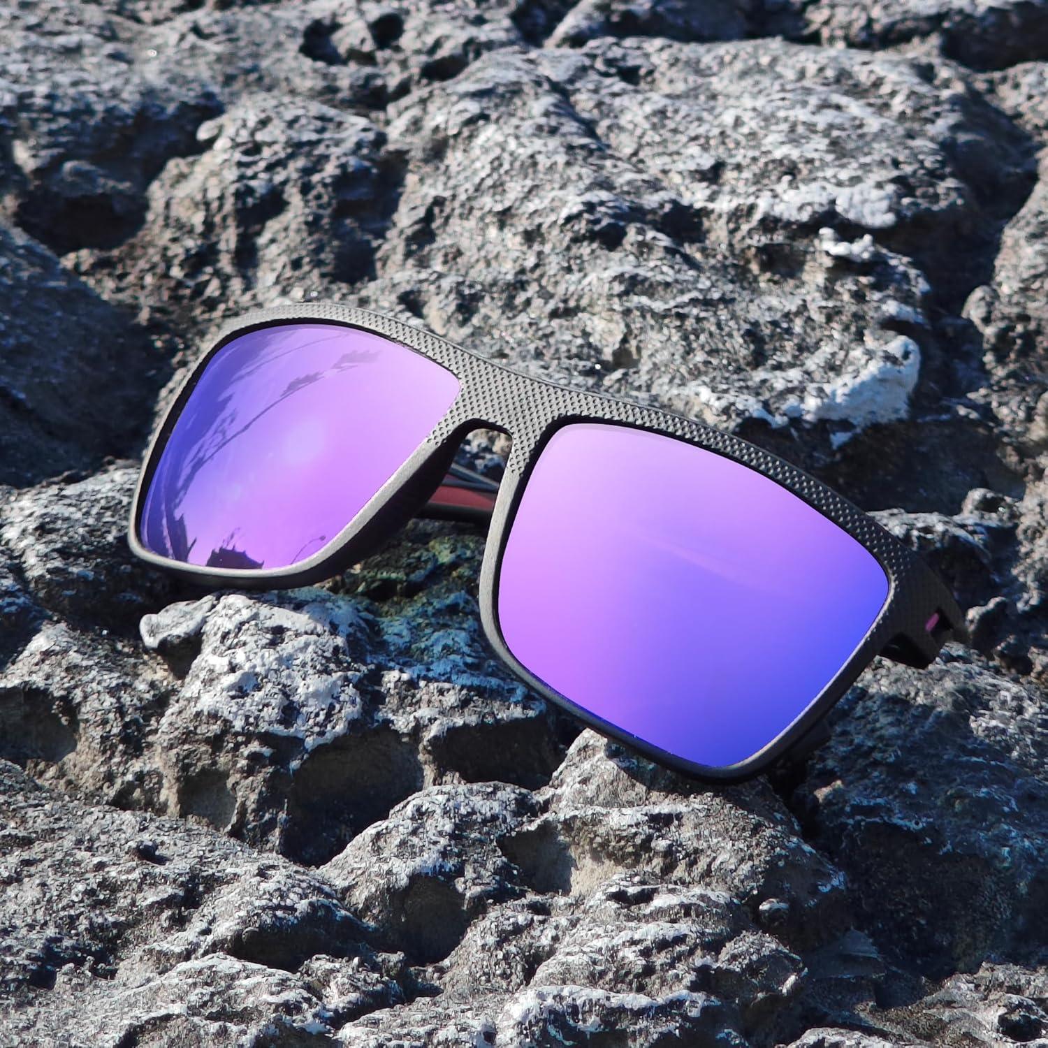 Polarisierte Herren Sonnenbrille TR90 Rahmen UV400 Schutz Quadrat Schwarz/Lila
