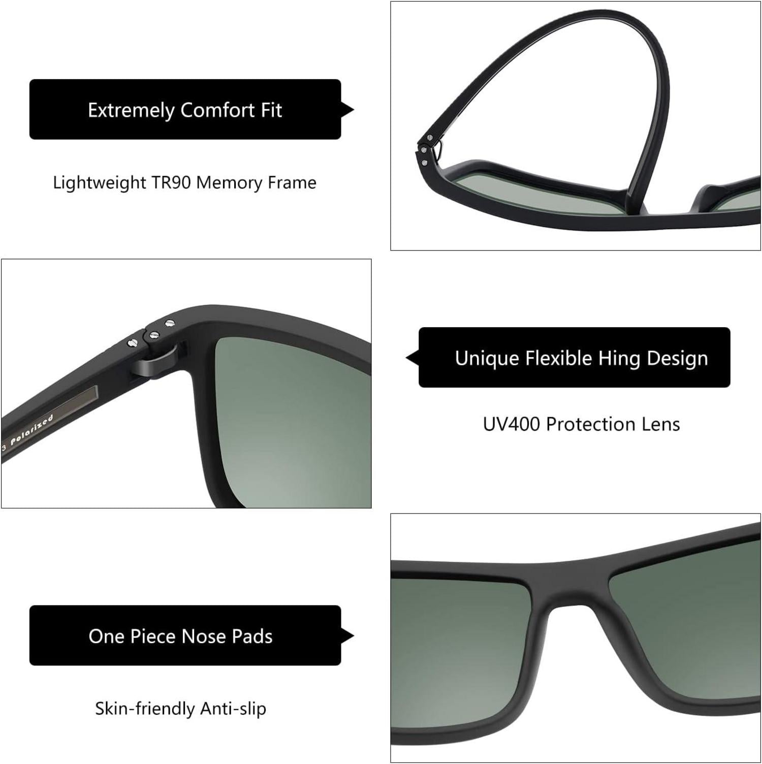 Polarisierte Herren Sonnenbrille TR90 Rahmen UV400 Schutz quadratisch