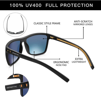 Polarisierte Sonnenbrille Herren TR90 Rahmen UV400 Schutz Schwarz Gold
