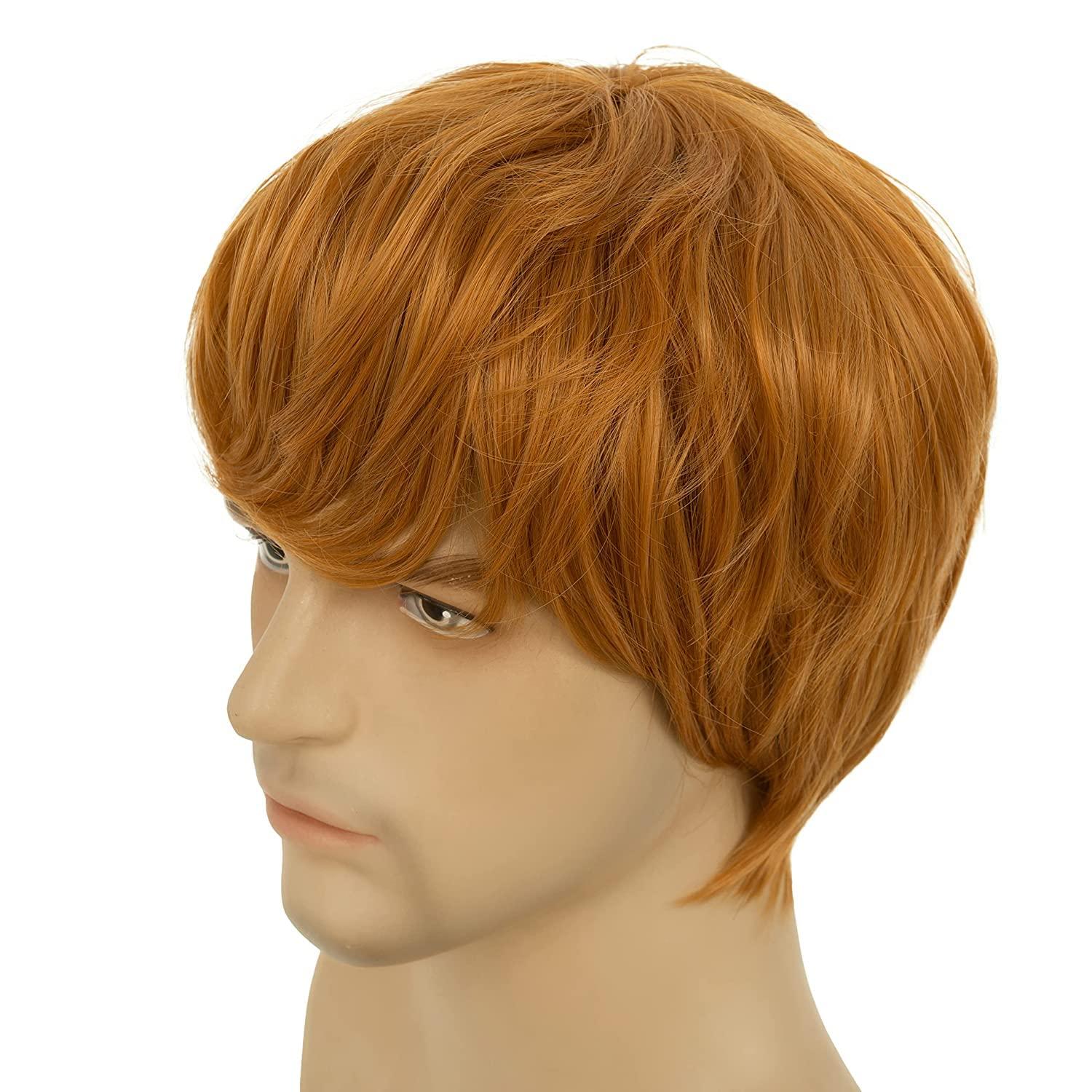 Kurze orangefarbene Cosplay-Haarperücke für Herren Halloween