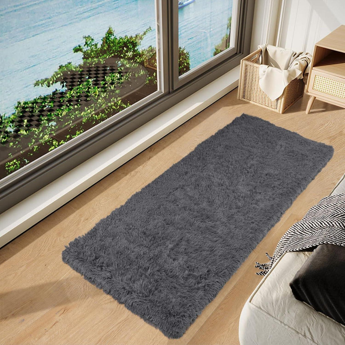Shaggy Teppich 80x160 cm Hochflor Weich Grau waschbar
