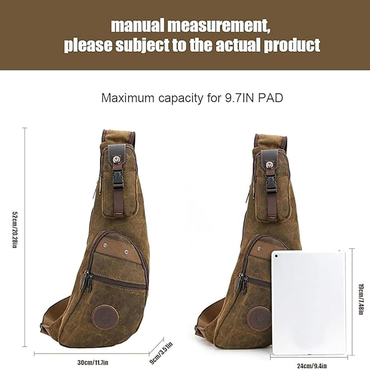 Herren Brusttasche Canvas Sling Rucksack Crossbody Bag Braun