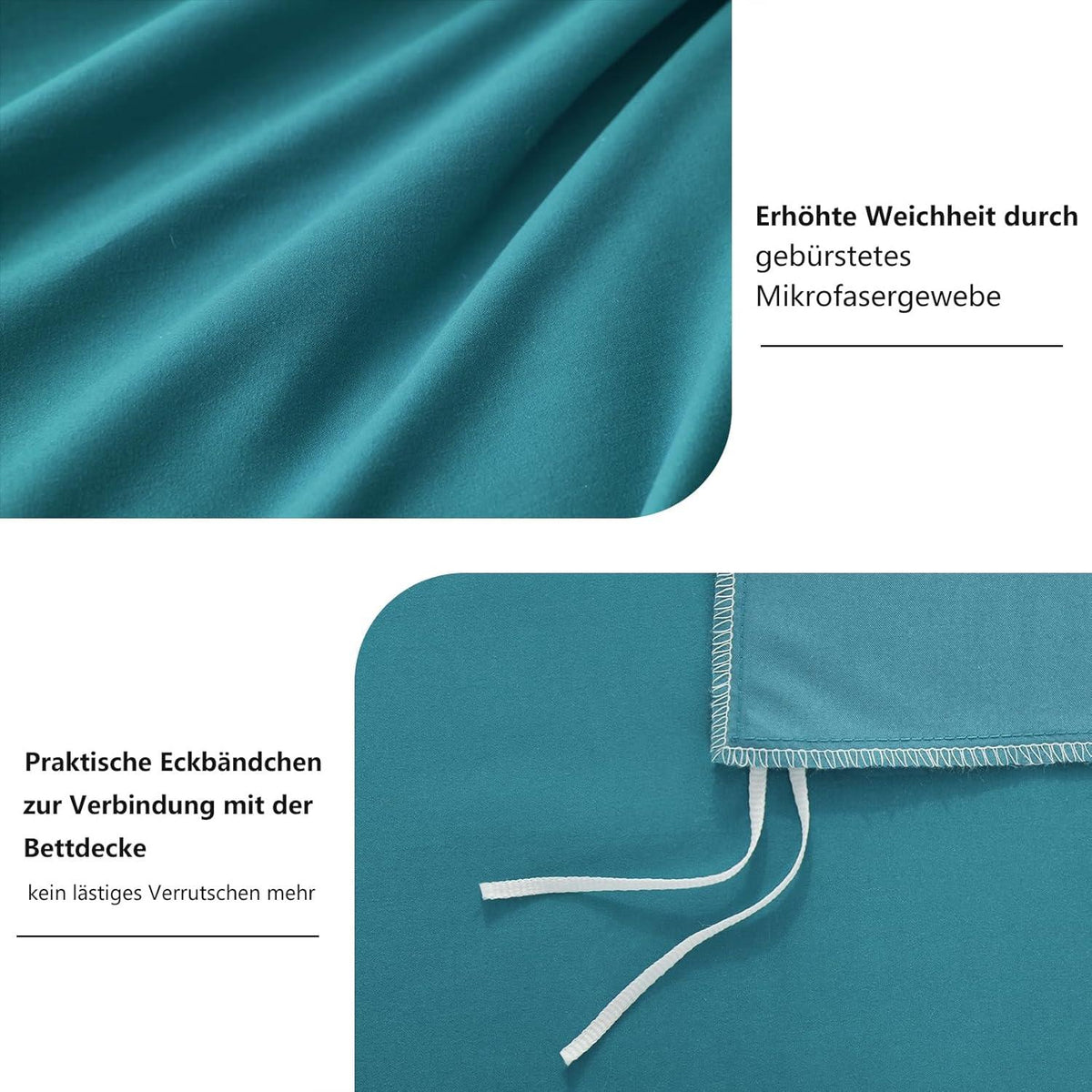 Bettwäsche Set 155x220 Türkis Mikrofaser Reißverschluss Haptik