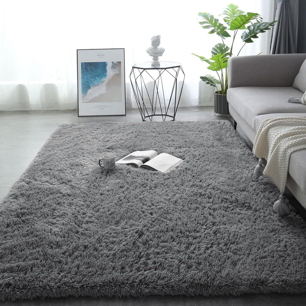 Weicher Grauer Hochflor Shaggy Teppich 120x160 cm rutschfester