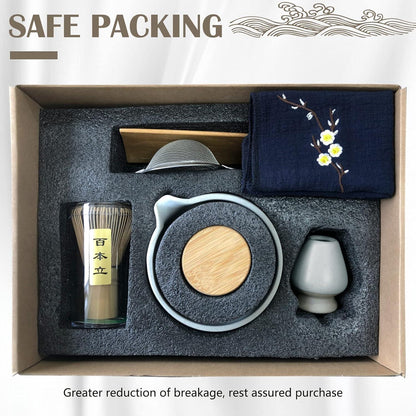 Japanisches Matcha-Tee-Set 9-teilig inkl. Schüssel, Schneebesen & Pulver-Caddy