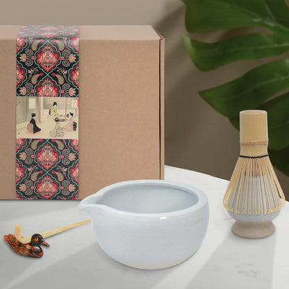 Japanisches Matcha-Tee-Set mit Schüssel, Schneebesen & Pulver-Caddy