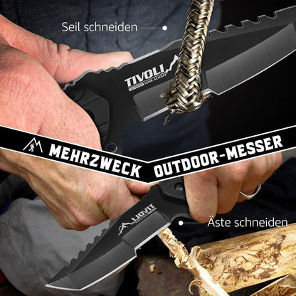 TIVOLI Survival Messer D2 Stahl Outdoor Jagdmesser Scheide Bushcraft