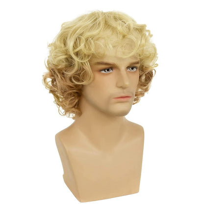 Blonde Synthetikperücke mit Pony für Herren, kurz, wellig