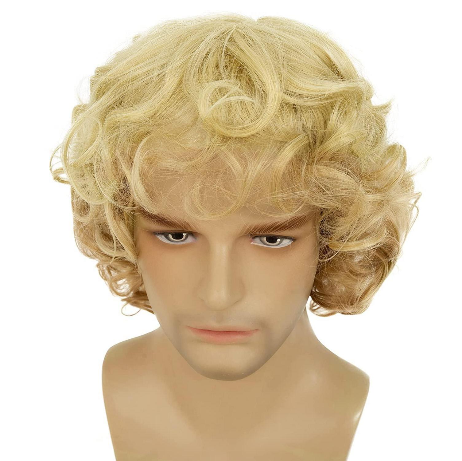Blonde Herrenperücke kurz wellig mit Pony Cosplay Halloween Männer Y431-Blond