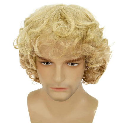 Blonde Herrenperücke kurz wellig mit Pony Cosplay Halloween Männer Y431-Blond