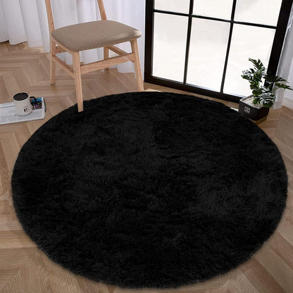 Hochflor Fluffy Teppich Waschbar Shag Teppich Rund 120cm Schwarz