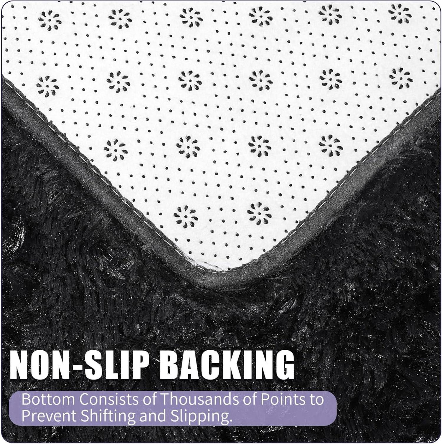 Hochflor Fluffy Teppich Waschbar Shag Teppich Rund 120cm Schwarz
