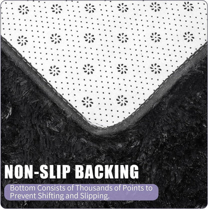 Hochflor Fluffy Teppich Waschbar Shag Teppich Rund 120cm Schwarz