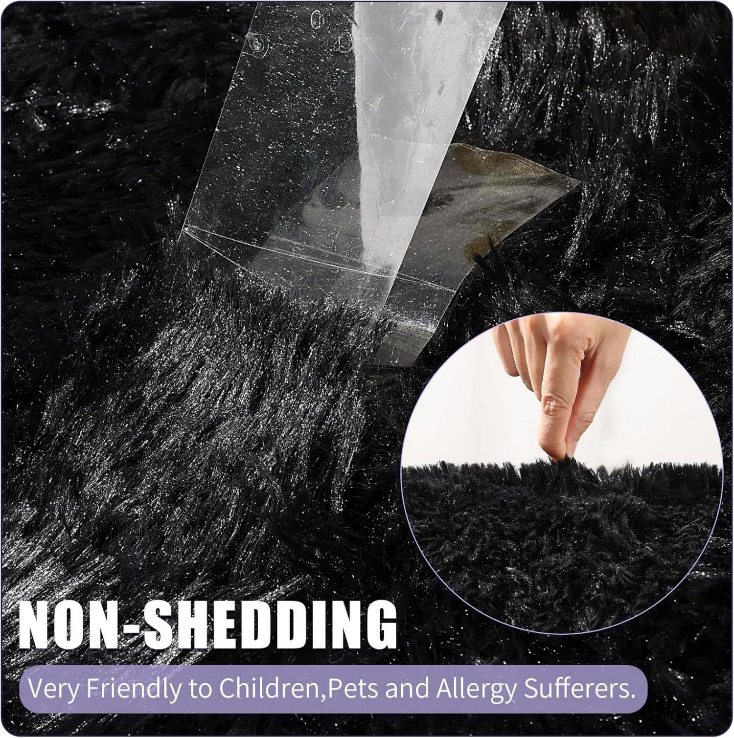 Enyhom Hochflor Fluffy Teppich Plüsch Rund Wohnzimmer Schlafzimmer Schwarz