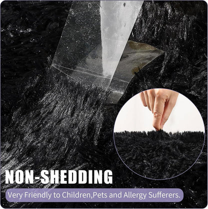 Enyhom Hochflor Fluffy Teppich Plüsch Rund Wohnzimmer Schlafzimmer Schwarz