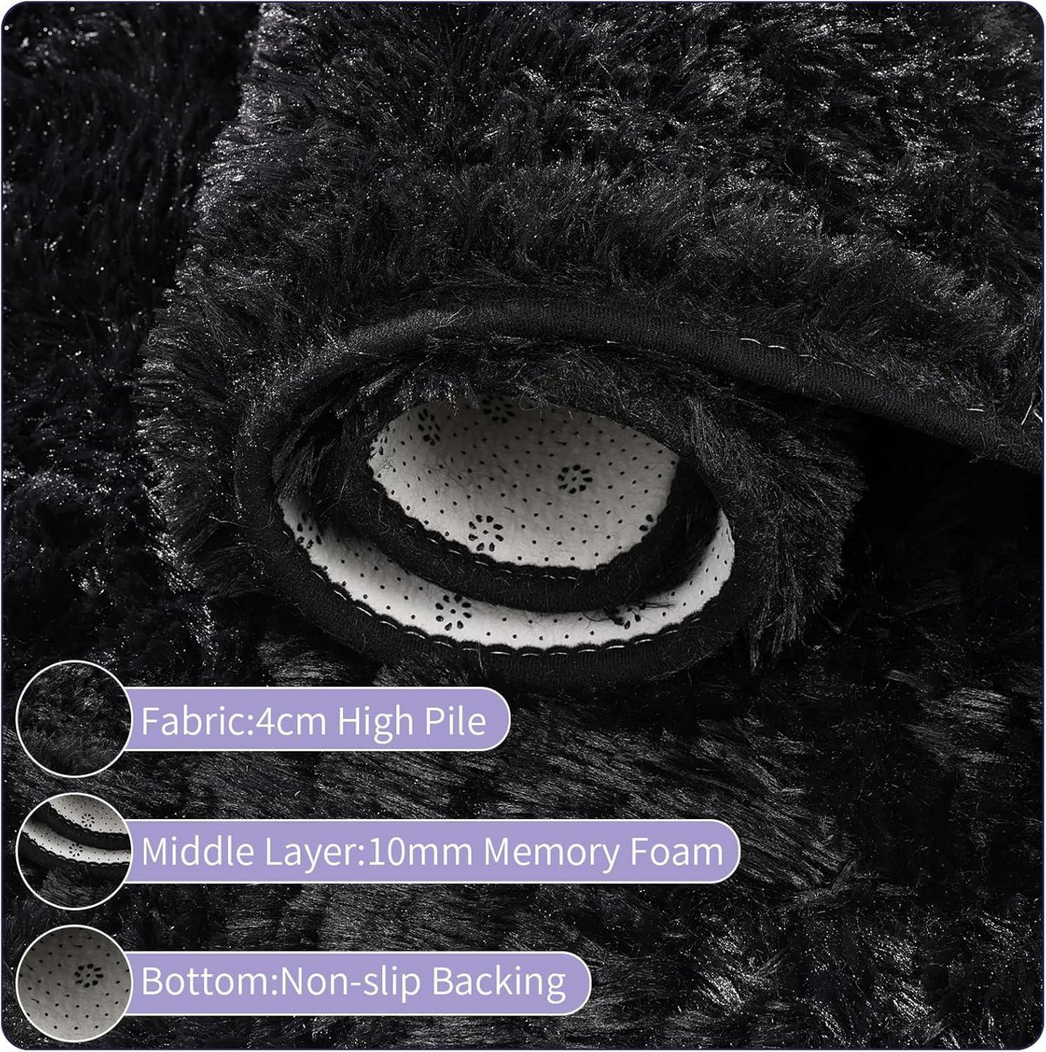 Runder Hochflor Fluffy Teppich Plüsch Wohnzimmer 120cm Schwarz