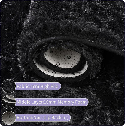 Runder Hochflor Fluffy Teppich Plüsch Wohnzimmer 120cm Schwarz
