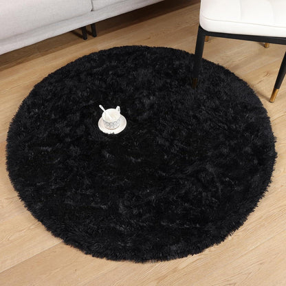 Enyhom Hochflor Fluffy Teppich Plüsch Rund Wohnzimmer Schlafzimmer Schwarz