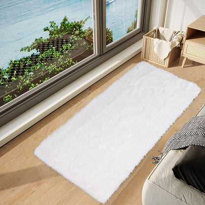 Enyhom Indoor Shaggy Teppich 80x160 cm Weiß Creme Hochflor Sofateppich