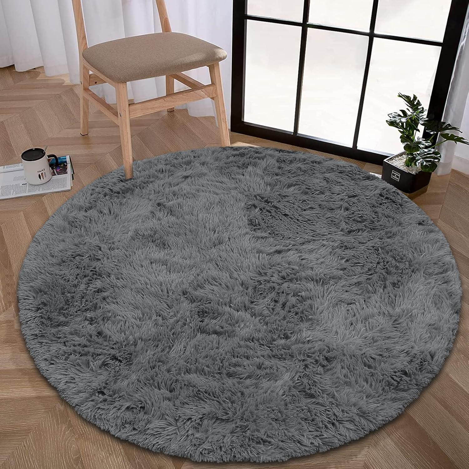 Hochflor Fluffy Teppich Plüsch Wohnzimmer Samt Shag Grau 120cm