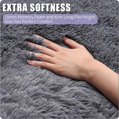Hochflor Fluffy Teppich Plüsch Wohnzimmer Samt Shag Grau 120cm