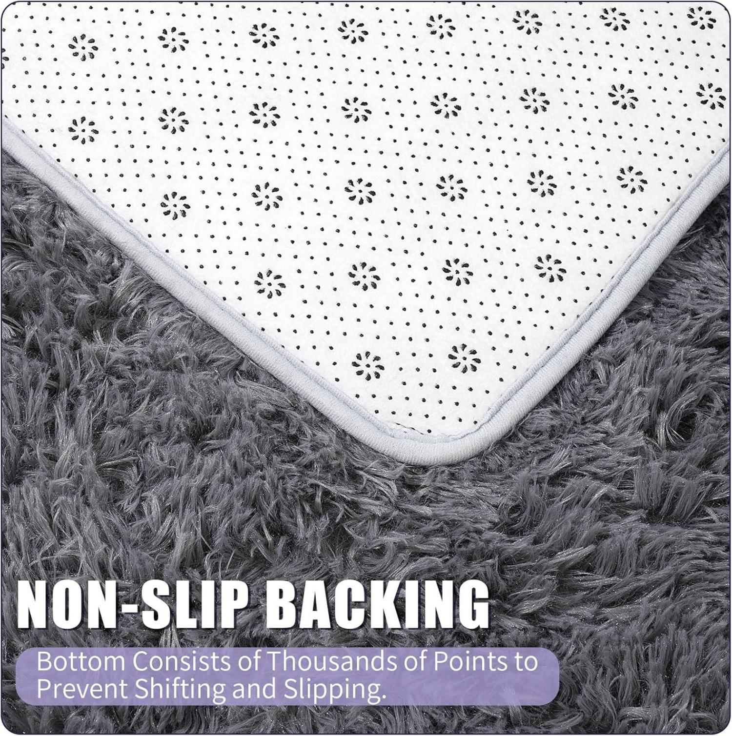 Weicher Hochflor Teppich 120cm Grau - Rund Wohnzimmer Schlafzimmer Rug Fluffy Plüsch Shaggy Teppich rutschfest waschbar
